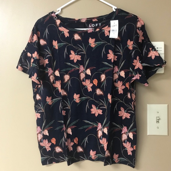 COPY - Loft M Floral Ruffle Sleeve Linen Tee MSRP… - Picture 2 of 5